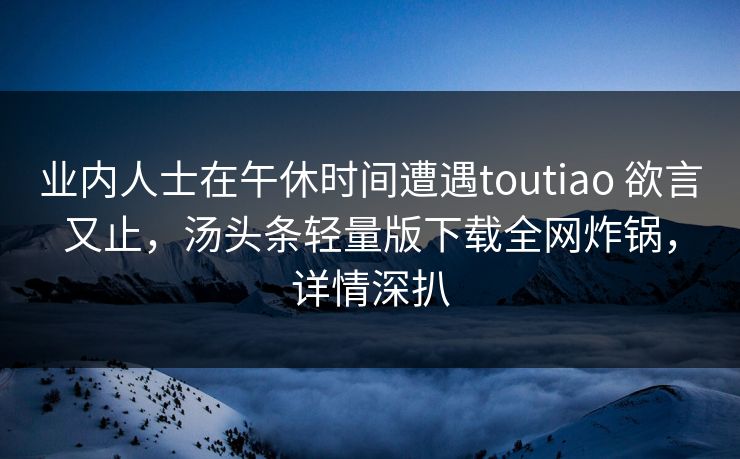 业内人士在午休时间遭遇toutiao 欲言又止，汤头条轻量版下载全网炸锅，详情深扒