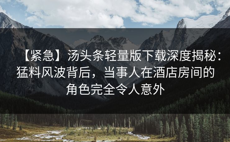 【紧急】汤头条轻量版下载深度揭秘：猛料风波背后，当事人在酒店房间的角色完全令人意外
